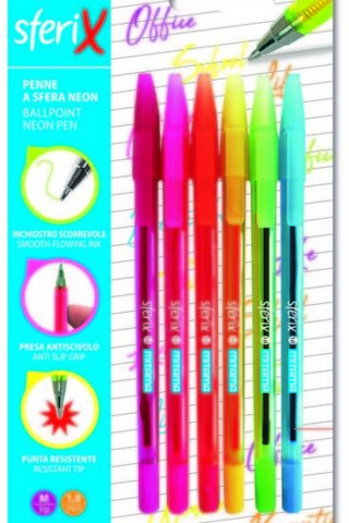 BOLIGRAFO PUNTA 1.0MM BLISTER 6 UDS COLORES NEON SURTIDOS